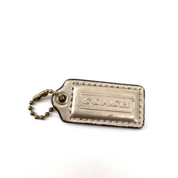 COACH Embossed Leather Metallic Gun Metal Purse Wallet Hang Tag Key Chain - Picture 1 of 4